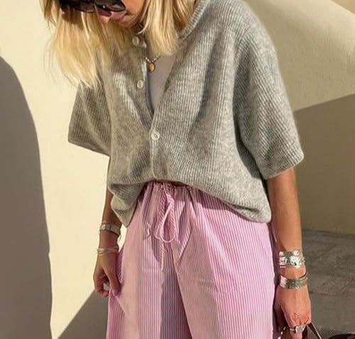 Women's Cardigans Short Sleeve Button Down Cardigan Sweater Y2k Knitted Crop Shirt Top2