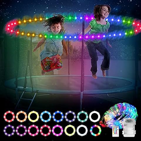 Mostof Trampoline Rim Lights Compatiable with 6FT 8FT 10FT Trampoline, Mostof 33ft Waterproof Battery Powered Led Rope Lights with Remote Control, 16 Colors,Timing Cover