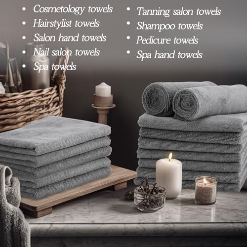 Image of Shimeyao 50 Pack Bleach Proof Towels Microfiber Absorbent Resistant Hair Hand Towels Bulk Quick Dry for Barber Gym Bath Spa Shaving (Light Grey,16 x 29 Inch)