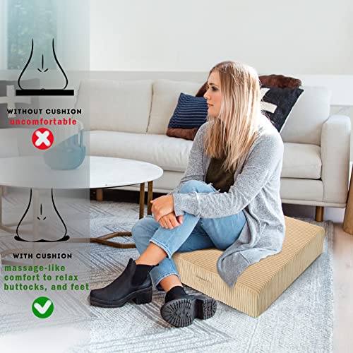 Memorecool Square Floor Cushion For Adults, 24 Inch Large Floor Pillow Cushion Yoga Meditation Floor Pillows Seating With Foam Insert, Thick Square Seat Cushion Washable Big Pillow For Floor, Khaki #TOP5
