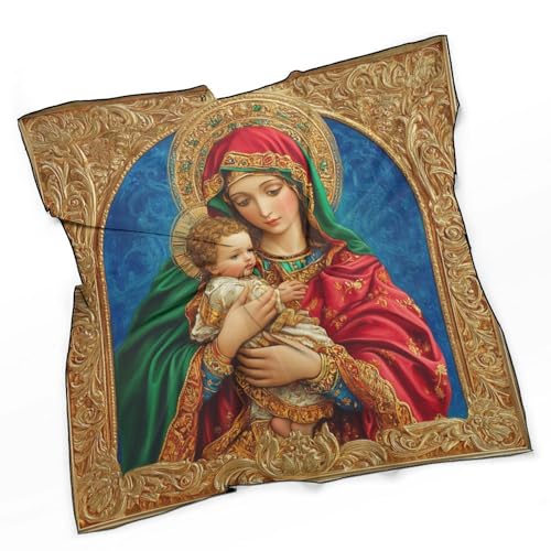 Mary Mother of Jesus Women Hair Scarf Square Silk Like Head Scarves Handkerchief Satin Neck Scarf3