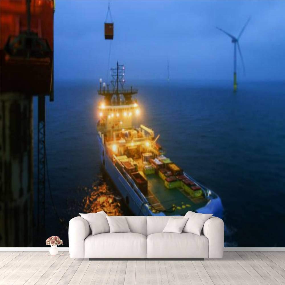 Modern 3D PVC Design Removable Wallpaper for Bedroom Living Room Crane moving cargo from ship to offshore platform Wallpaper Stick and Peel Wall Stickers Home Decor 100 * 144’’