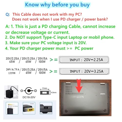 Image of WISTAR 135W Type-C USB-C Cable to DC Rectangle 11.0 * 4.5mm Power PD Charge Cable for Thinkpad X1 Legion Y7000P Laptop DC20V 6.25A (1)