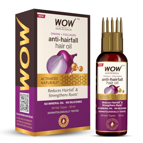 WOW Skin Science Onion Black Seed Hair Oil WITH COMB APPLICATOR Controls Hair Fall NO Mineral Oil Silicones Cooking Oil Synthetic Fragrance, Brown, 50ml (Comb)