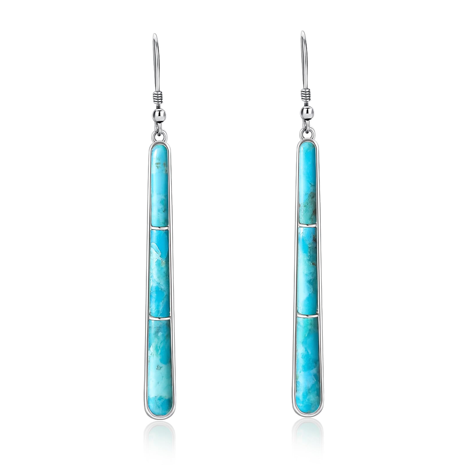 Phyonio Turquoise Earrings, 925 Sterling Silver Bohemian Statement Bar Earrings