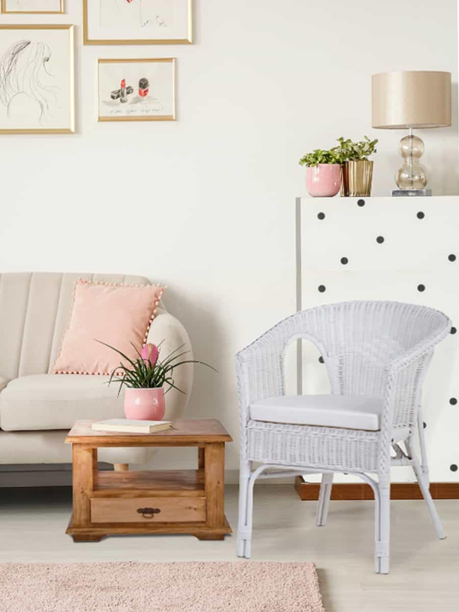 Armlehnstuhl Rattan 57x75x56 cm Landhausstil Rattan Weiß