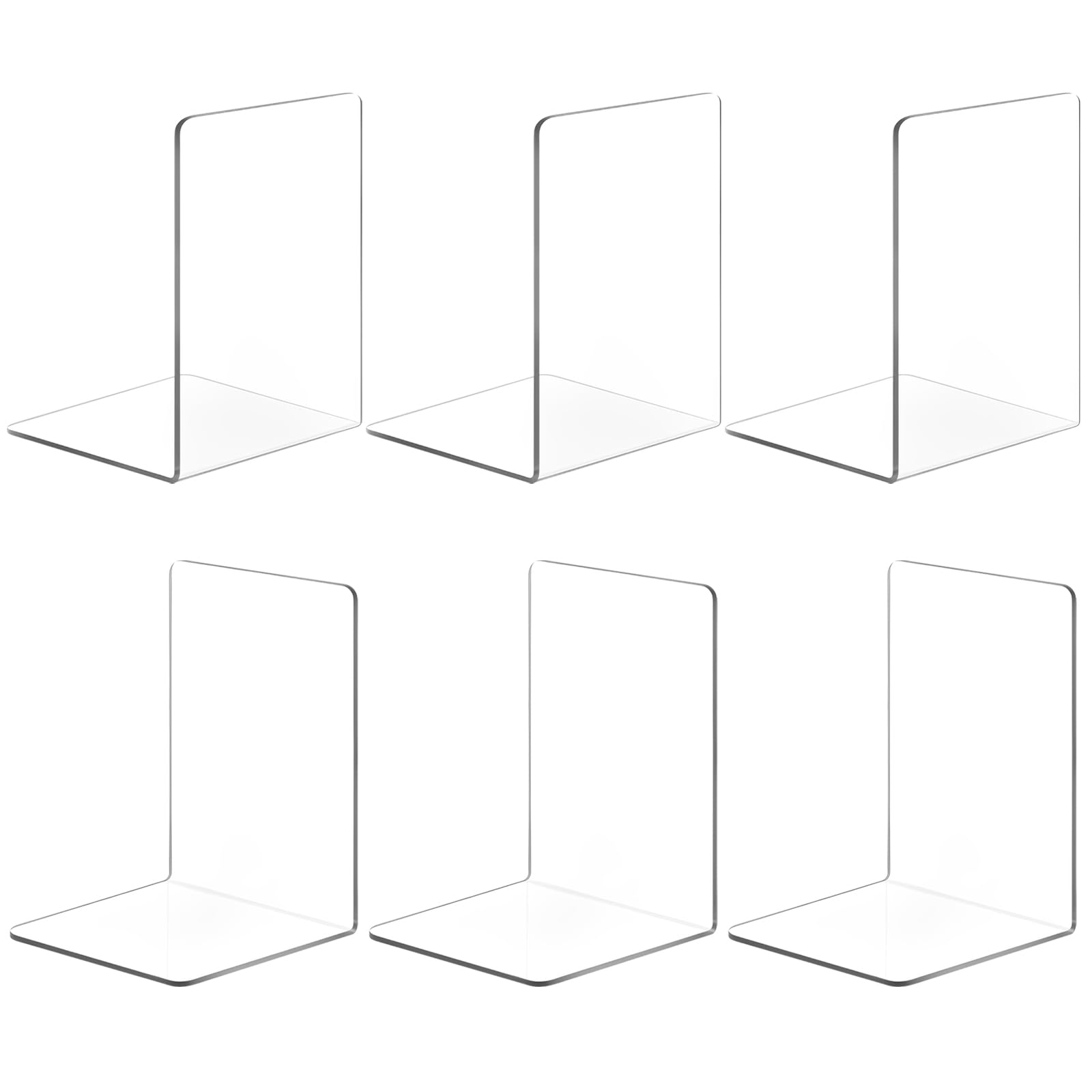 6 Pcs Sujetalibros de Acrílicos, Sujeta Libros Estanteria, Antideslizante Sujetalibros Estanteria Transparentes, Soporte Libros para Biblioteca Escuela Oficina Dormitorio Decoración de Escritorio