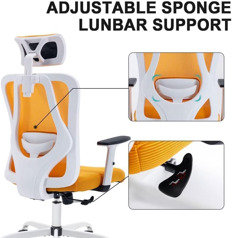 Image of OHAHO Office Chair Mid Back Swivel Lumbar Support Desk Chair, Computer Ergonomic Home Mesh Chair with Armrest and Adjustable Headrest (Yellow)