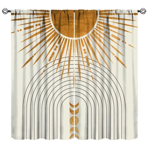 JanJCurt Boho Sun Curtains, Mid Century Abstract Arch Modern Moon Phase Minimalist Aesthetic Gold...