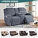 Ruaozz Loveseat Recliner Covers with Console, 4-Pieces Recliner Sofa Covers Stretch Jacquard Reclining Couch Covers with Pockets Furniture Protector with Elastic Straps Bottom (Grey)