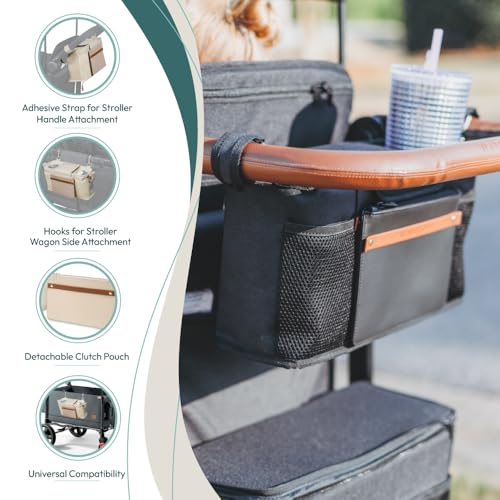 Image of WONDERFOLD Universal Parent Console Stroller Organizer with Insulated Cup Holders, Hook & Loop Closure Handle Attachment, 2 Storage Pockets, Removable Shoulder Strap for Easy Transport