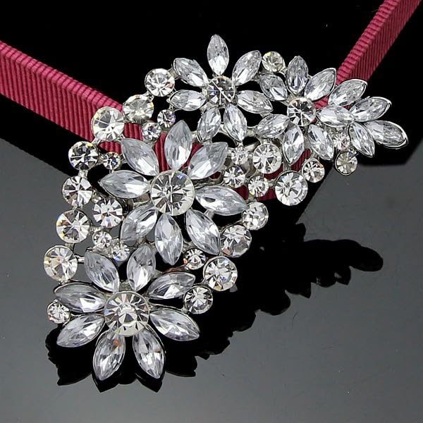 Image of Large Brooch Pin Austrian Crystal Leaf Shape Bouquet Rhinestone Scarf Decoration Wreath Cloth Brooches Pins For Women Girls
