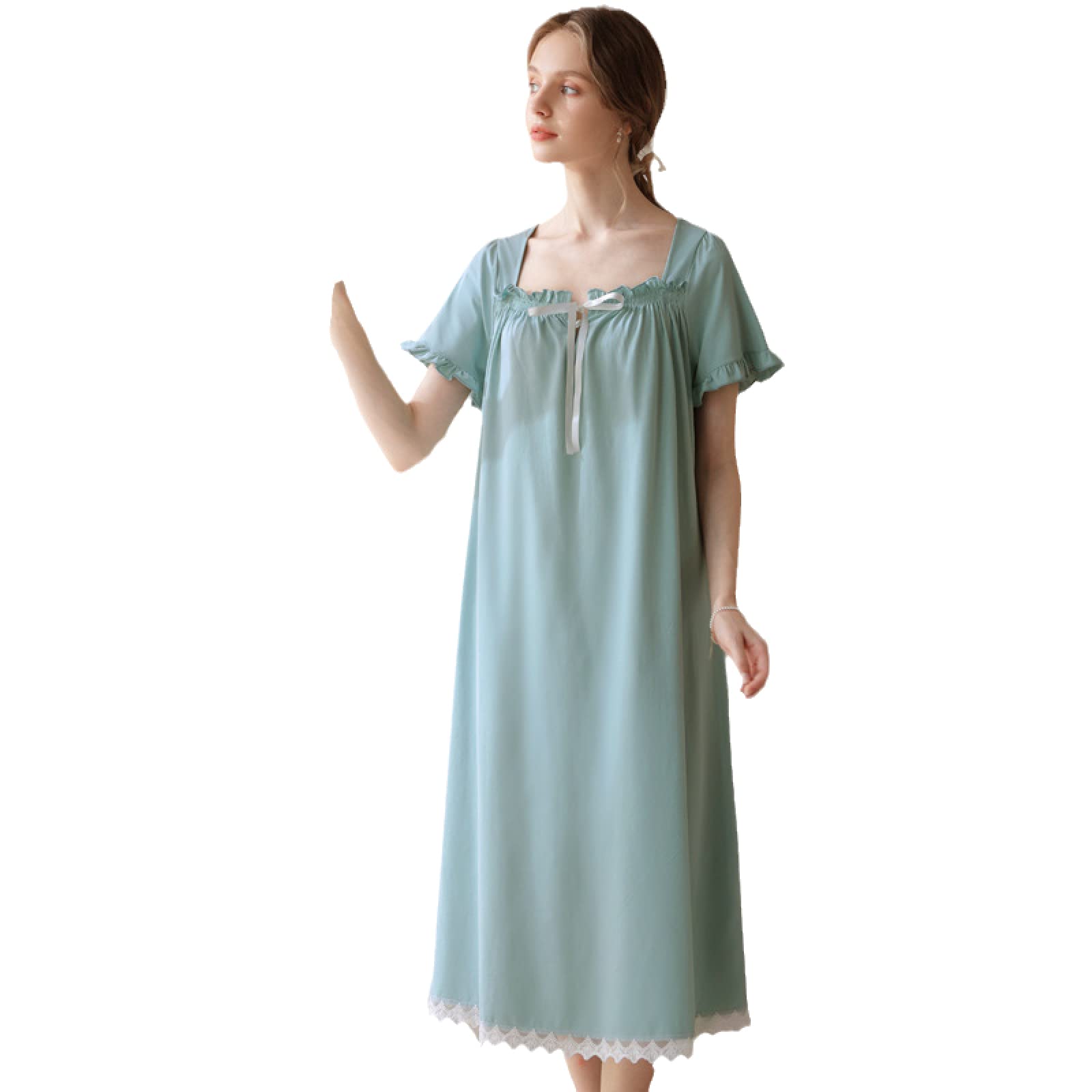 YAROVA Damen Nachthemden - Baumwolle Nachtkleid Damen Prinzessin Nachtwäsche Vintage Nachthemden Spitze Lang Home Nachtwäsche Sommer Kurzarm Pyjama Loungewear