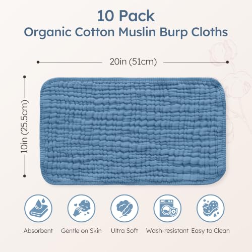 Image of Yoofoss Muslin Burp Cloths for Baby 5 Pack 100% Organic Cotton Baby Washcloths for Boys Girls Large 20''X10'' Super Soft and Absorbent Apricot,Ocean Breeze