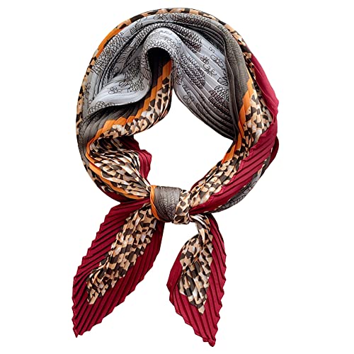 Tangjun Women Silk Like Floral Square Fashion Scarf Neckerchief Pleated Headwear