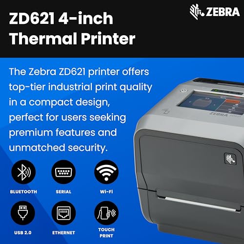 Image of Zebra ZD621 Thermal Shipping Label Printer 4 inch| 300 DPI | No Ink Required | 4x6 | USB, Serial, Ethernet, Tap to Print NFC | Touch Color LCD | 2 Year Warranty | UPS /USPS /FedEx | Thermal Transfer
