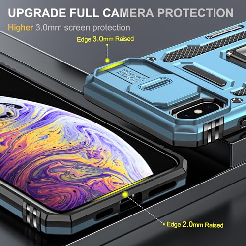 Image of Polycarbonate Slide Camera Cover with Ring Holder Mobile Phone Back Cover for iPhone X /XS (Blue)