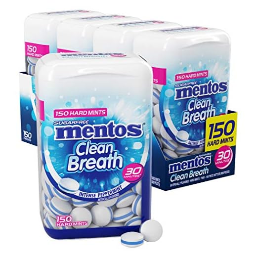 Mentos Clean Breath Sugarfree Hard Mint, 150pc, Intense Peppermint (Pack of 4 Bottles)
