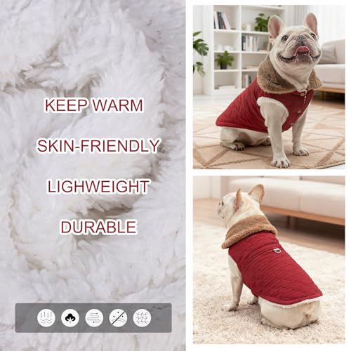 Image of BEAUTYZOO Warm Dog Puffer Jacket Vest, Dog Winter Coat with Harness, Red M