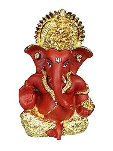 Image of eCraftIndia Golden And Red Polyresin Lord Ganesha Idol For Home, Temple, Office, Car Dashboard - Divine Home Decor For Ganesha Devotees- Gift For Family, Friends- Suitable For Ganesh Chaturthi, Diwali