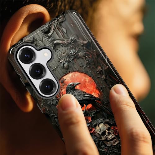 FBLLMPMZ for Samsung Galaxy A17 5G Case, Dual Layer Hybrid Protection, Shockproof, Slim & Durable Phone Cover for Women Girls, Red Moon Raven Skull - image 5
