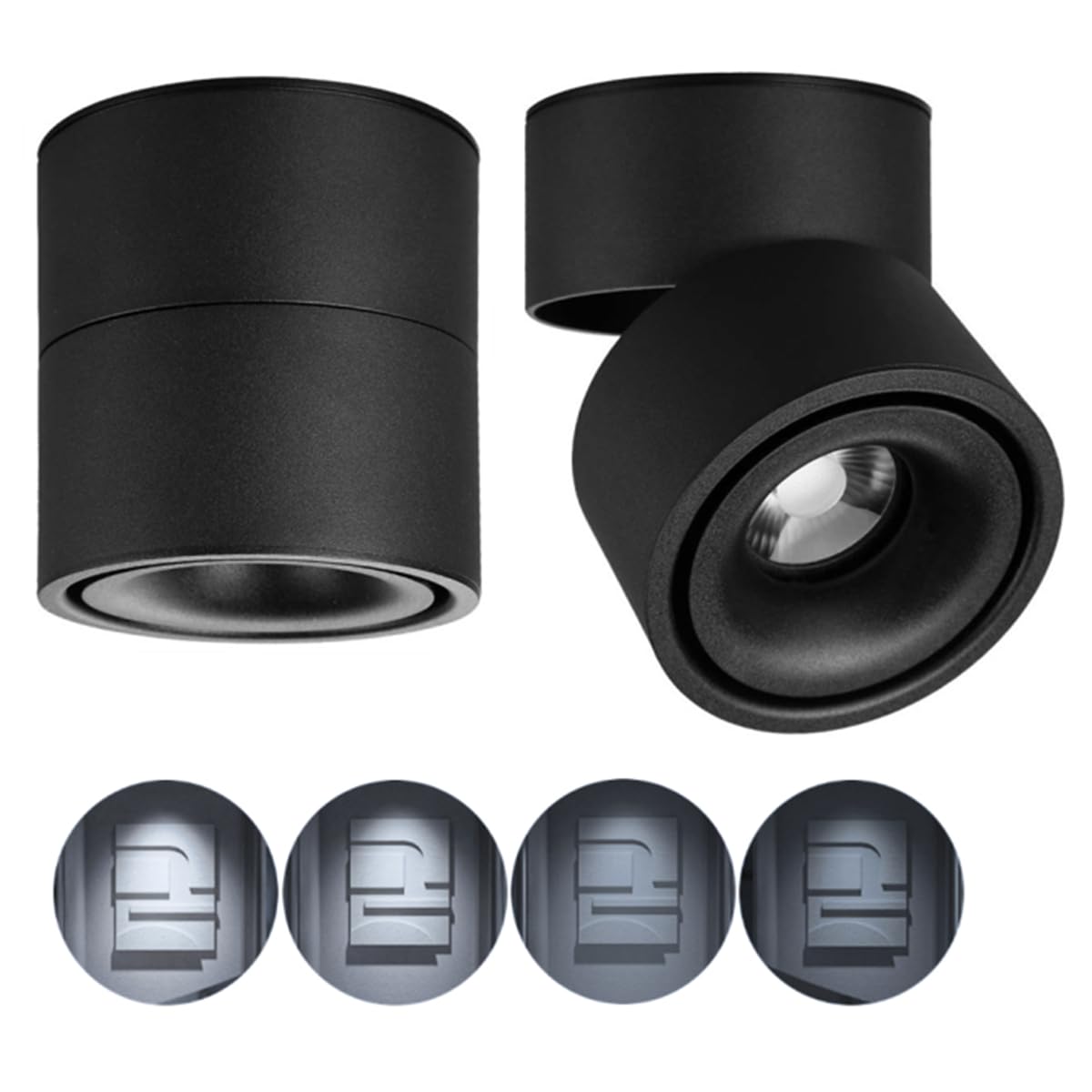 Dimmable Ceiling Spotlight,Indoor 360°Adjustable Surface Mounted LED 10W COB Ceiling Downlight-Wall Lamp for Picture Background Wall Display Lighting(Black,6000K Cold Light)