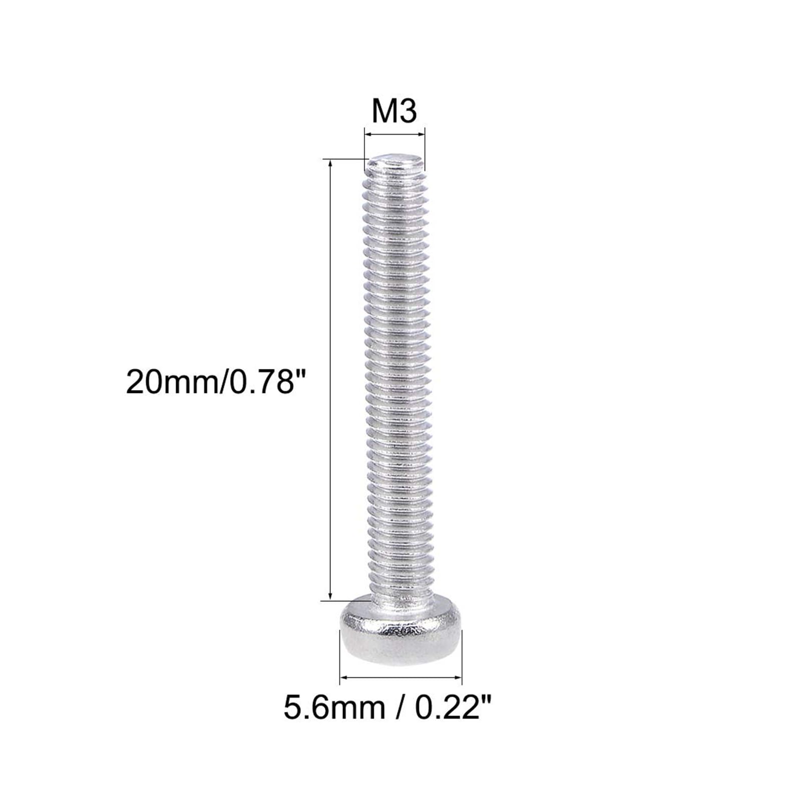 MACHSWON M3x20mm Machine Screws Pan Phillips Cross Head Screw 304 Stainless Steel Round Head Cross Screw Fasteners Bolts 100Pcs - Image 3