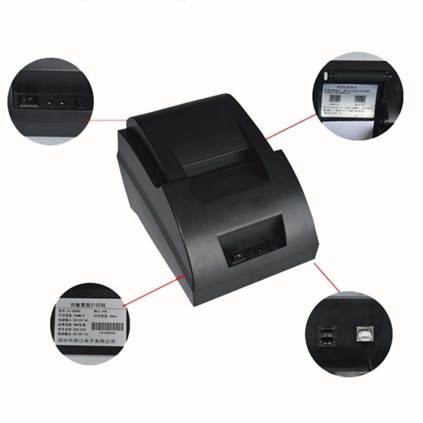 Yunseity Stampante POS USB, Piccola Stampante Termica per Ricevute da 58 Mm, con Stampa Ad Alta velocità, Comando ESC/POS, Stampante per Cucina Ristorante per Windows, Linux, OS X (Spina UE)