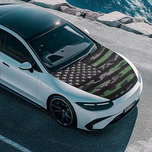 Image of Car Hood Cover for Compact Sedans SUV Trucks, 59x39 Inches Stretchable Auto Hood Wraps Vehicles Banner Camouflage American Flag Automotive Exterior Accessories