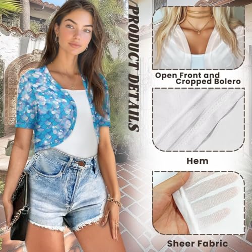 Image of Womens Short Sleeve Bolero Shrug Open Front Knit Cropped Cardigan Shoulder Cover for Dress Cute Casual Knit Cover Up