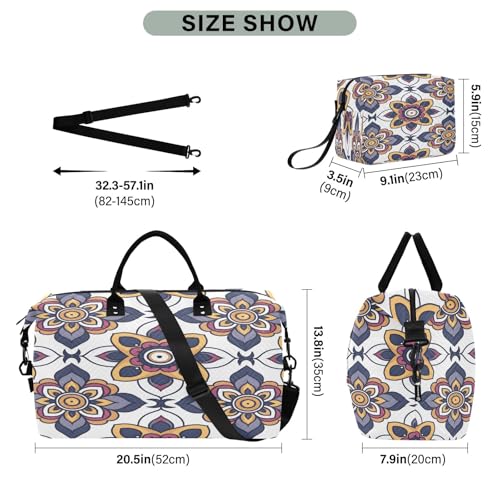 Weekender Bags Travel Duffel Gym Bag Colorful Geometric Floral Pattern Carry on Overnight Tote Bag with Toiletry Bag for Airplane Travel Trip Gym Yoga3