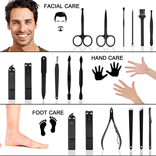 Maniküre Set Herren Nagelknipser Set Reise Maniküre 16 in 1 Maniküre Set & 1 Nasen Haarschere Edelstahl Pediküre-Set… – Bild 4