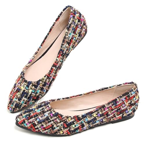 SAILING LU Pointed Toe Black Ballet Flats Dressy Shoes for Womens Comfortable Memory Foam Ladies Casual Slip-On Loafers Ballerina Walking Flats Size 93