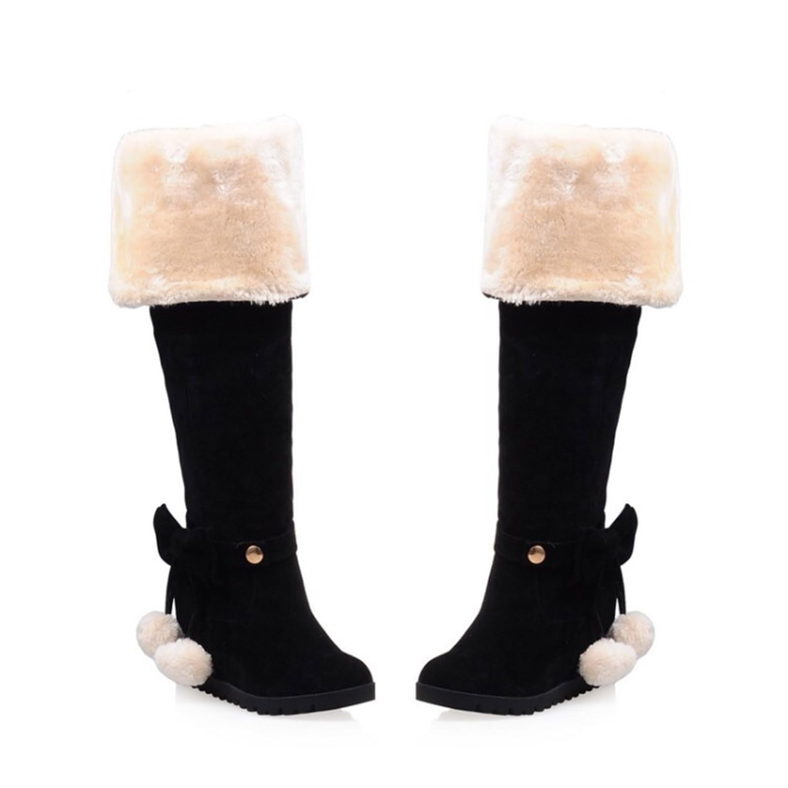 Generisch Stivale da donna con plateau con tacco a zeppa, con tacco medio, con punta tonda, senza chiusura, stivali da neve, stivali da cowboy da donna con plateau