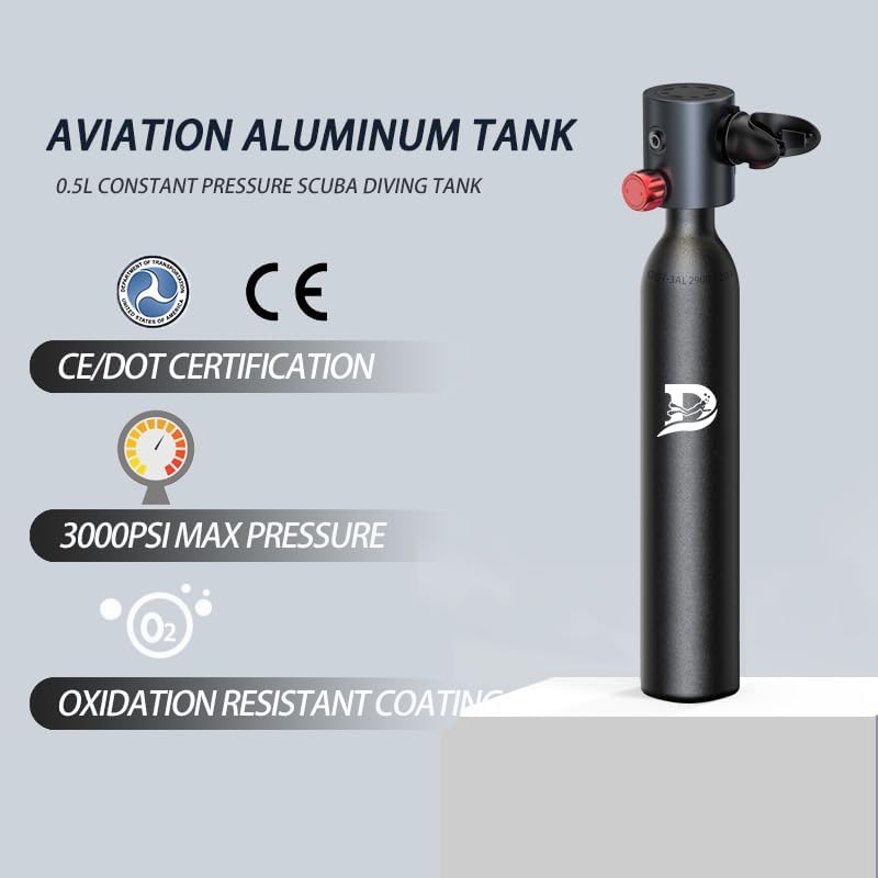 Miniatura 7 de Mini tanque de buceo de 0.5L con certificación DOT, tanques de buceo reutilizables, equipo de buceo de 5 a 10 minutos, kit de tanque de buceo dentro