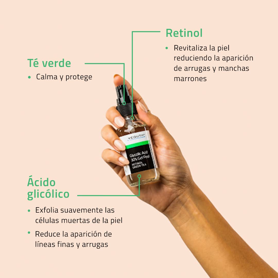YEOUTH Peeling Ácido Glicólico 30% Cuidado Facial Profesional con Retinol y Té Verde, Exfoliante Facial Skin Care Mujer y Hombres 60ml