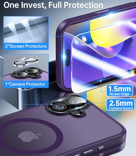 Coque iPhone 16 Plus MagSafe violette avec verre et protection objectif