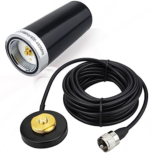 Lonlonty 3.5 Inch Dual Band VHF UHF Antenna PL259 with Magnetic Base RG58/U Coaxial Cable 136-174MHz 400-480MHz PL259 Male Cable