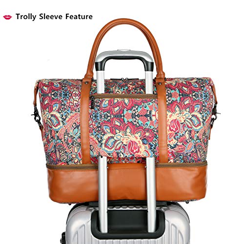BAOSHA HB-28 Ladies Women Canvas Travel Weekender Bag Overnight Carry-on Duffel Tote Bag (Multicolor With Shoe Compartment)