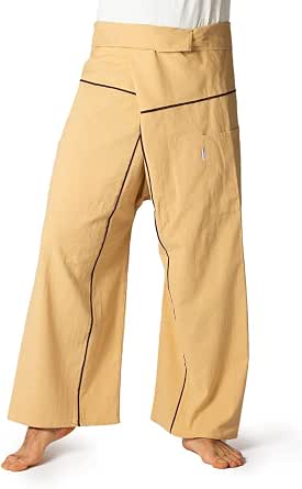 Pantaloni Pescatore Thailandesi In Cotone A Righe – Modello A Portafoglio Taglia Unica Per Yoga E Relax – Marrone/Marrone Chiaro - 2