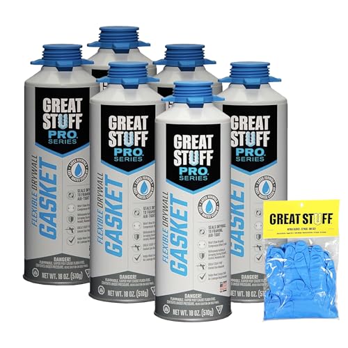GREAT STUFF PRO Flexible Drywall Gasket 18 oz, One Component, Water Based, Air Cured, Drywall Sealant with Great Stuff Gloves (Pack of 6)