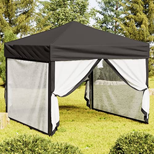 Qnhdfrt Folding Party Tent 3x3m - Anthracite Gazebo with Sidewalls for UV Protection, Steel Frame Outdoor Event Shelter