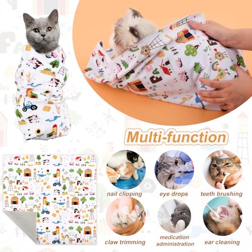 Image of Gosknor Cat Wrap for Grooming, Cute Pattern Anti-Scratch Self-Adhesive Cat Grooming Wrap Cat Burrito Wraps Cat Swaddle Wraps Cat Restraint for Nail Clipping Multifunctional Pet Tools