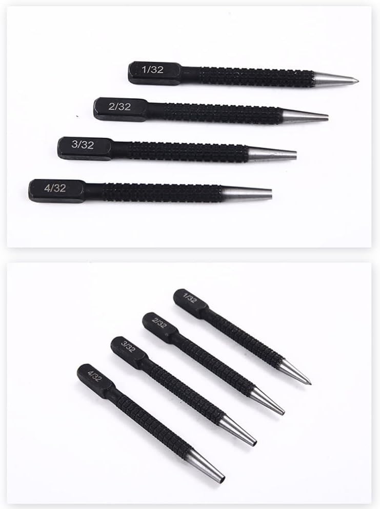 Miniatura 6 de Juego de 4 unidades de punzón y punzón central, 132 116 332 18 pulgadas, kit de punzón de uñas, herramienta para destornilladores de uñas, cabeza de