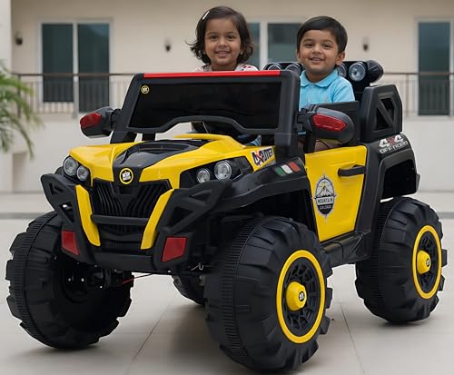 Image of Driving EV Cars for 2, 3, 4, 5, 6,7,8,Years | Remote + Steering + Mobile App Control | Kids Jeeps (Jumbo Size KAB2188 [2-8 Year Kids], Yellow)
