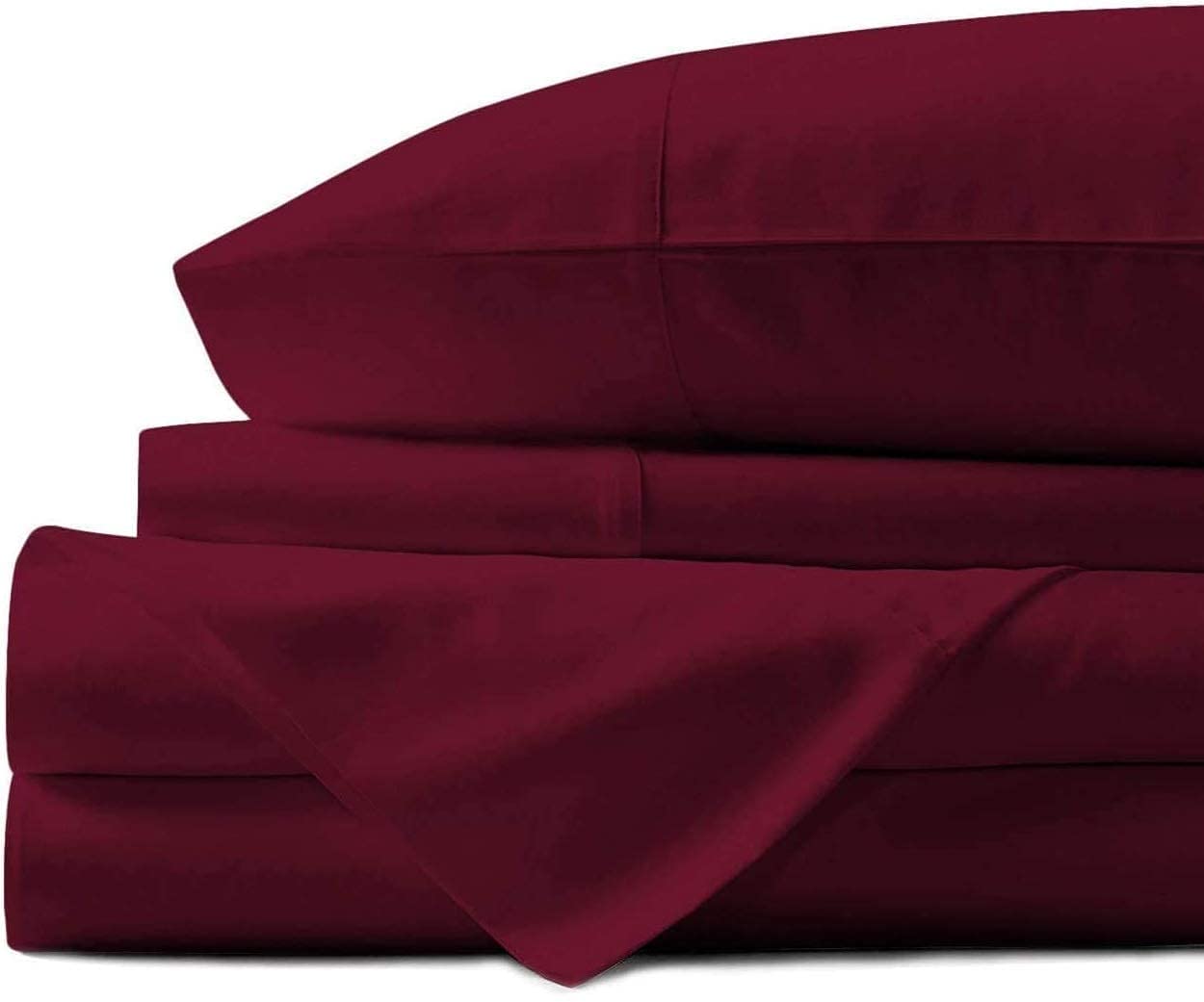 LUXURIOUS BEDDING 1000-Thread-Count 100% Egyptian Cotton Bed Sheets, 4-Pc Upto 18'' Deep Pocket (1 Fitted + 1 Flat + 2 pillowcase) Flat Sheet Small Double Size(87X102in.),Burgundy