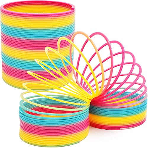 Image of The Dreidel Company Jumbo Rainbow Plastic Coil Spring 12-Pack, Party Favor for Kids, Individually Wrapped, 7 inch Inch (175mm) Spring
