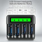 CITYORK 4 Pack 10000mAh Rechargeable D Batteries with Charger, 8 Bay LCD Universal Battery Charger for 1.2v AA AAA C D Ni-MH/Ni-CD Rechargeable Batteries, USB Quick Charging