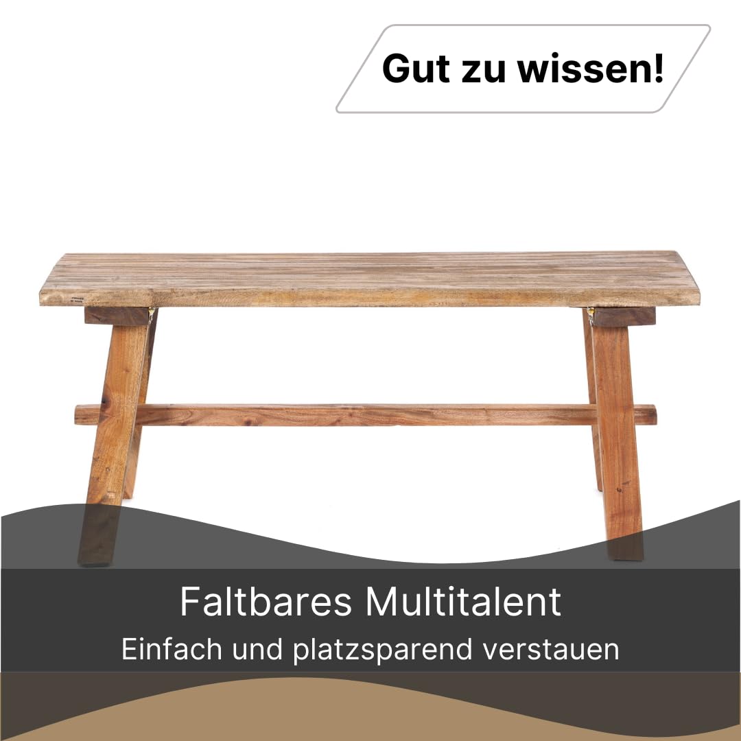 DESIGN DELIGHTS RUSTIKALE HOLZBANK Anzio 90 | 90x39x26cm (BxHxT), Bank aus Mahagoni Holz | zusammenklappbare Sitzbank, Holzbank, Küchenbank aus Holz, Faltbank | Farbe: 01 Natur-Vintage