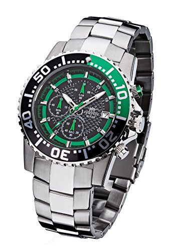 FIREFOX Zion FFS17-108b schwarz/grün Herrenuhr Armbanduhr Chronograph massiv Edelstahl Sicherheitsfaltschließe 10 ATM Water Resistant